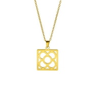 TEAMER Stainess Steel Barcelona Flower Square Pendant Necklace Gold Jewelry For Women Girs