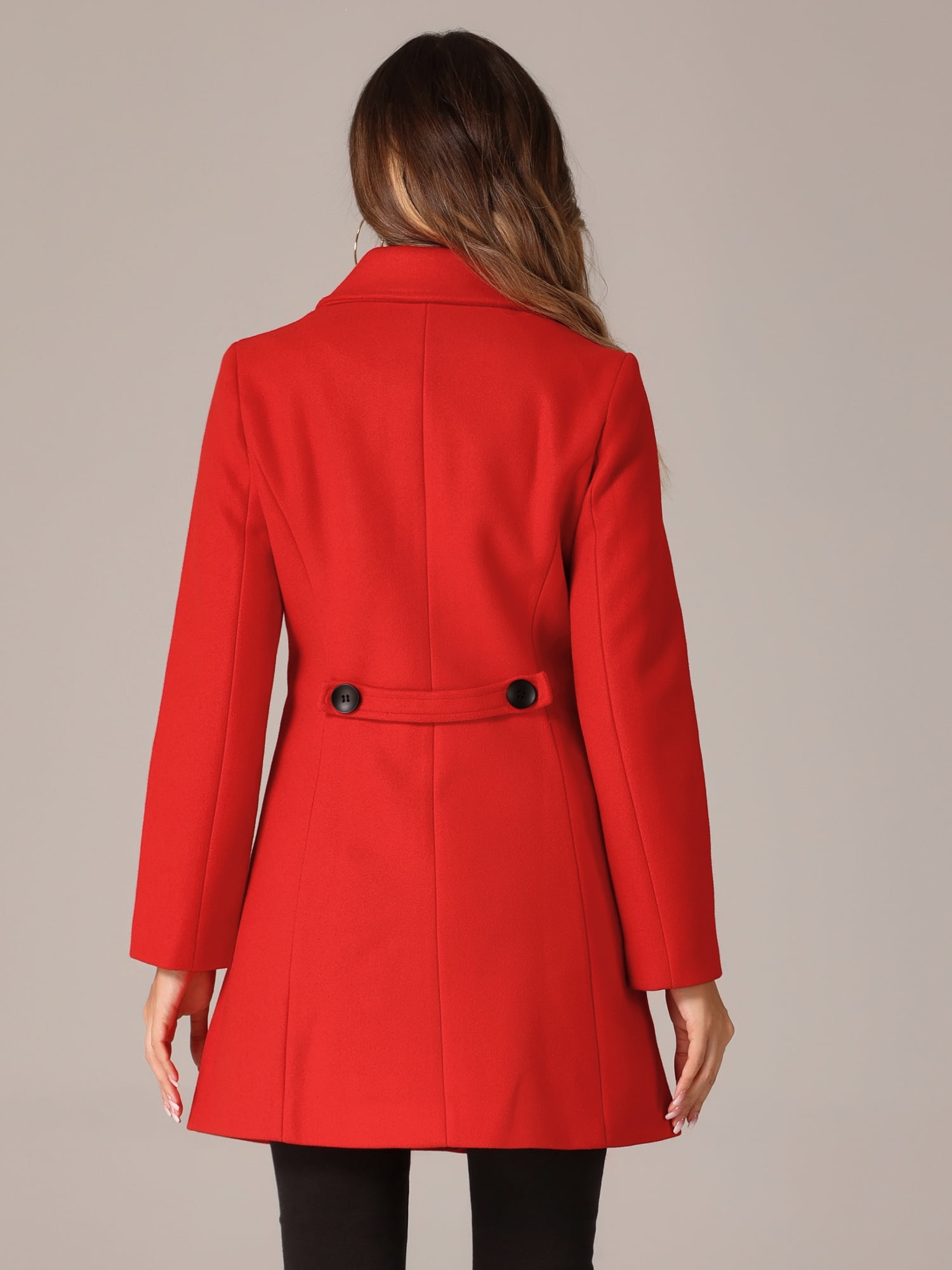 DARING DIVA Women's Casual Winter Single Breasted Mid Length Overcoat Red S