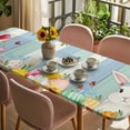 thumbnail image 3 of Easter Bunny Table Cloths for 8 Foot Rectangle Tables, Spring Watercolor Eggs Flower Wood Grain Patio Waterproof Elastic Fitted Tablecloths, Washable Rectangular Table Cover for Camping, 3 of 8