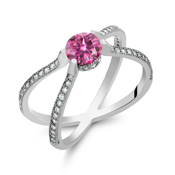 Gem Stone King 925 Sterling Silver Ring Round Pink Moissanite and (1.38 Cttw, Size 7)