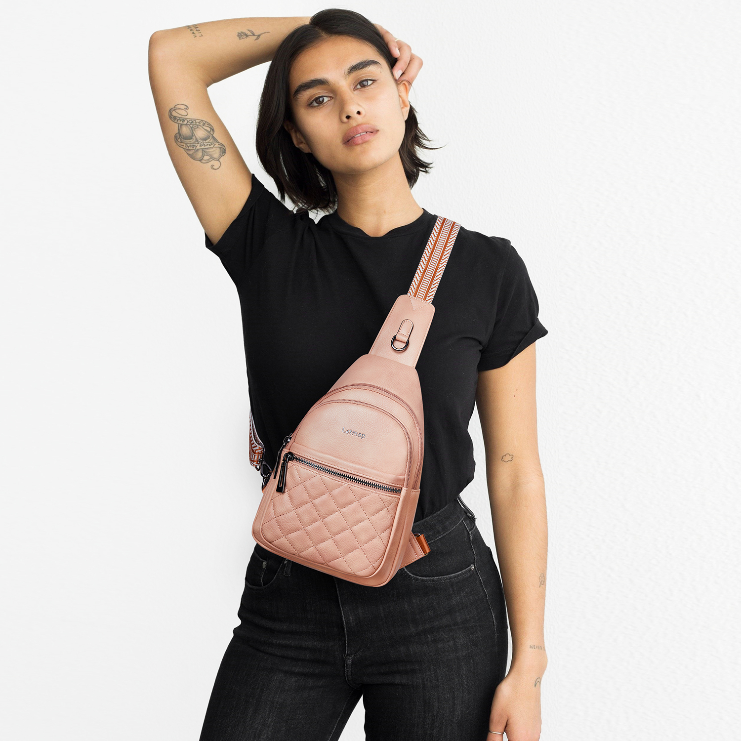 Sling Bag for Women Crossbody Fanny Pack - Lightweight Waterproof Faux Leather Purse for Travel Hiking Running Hands-Free