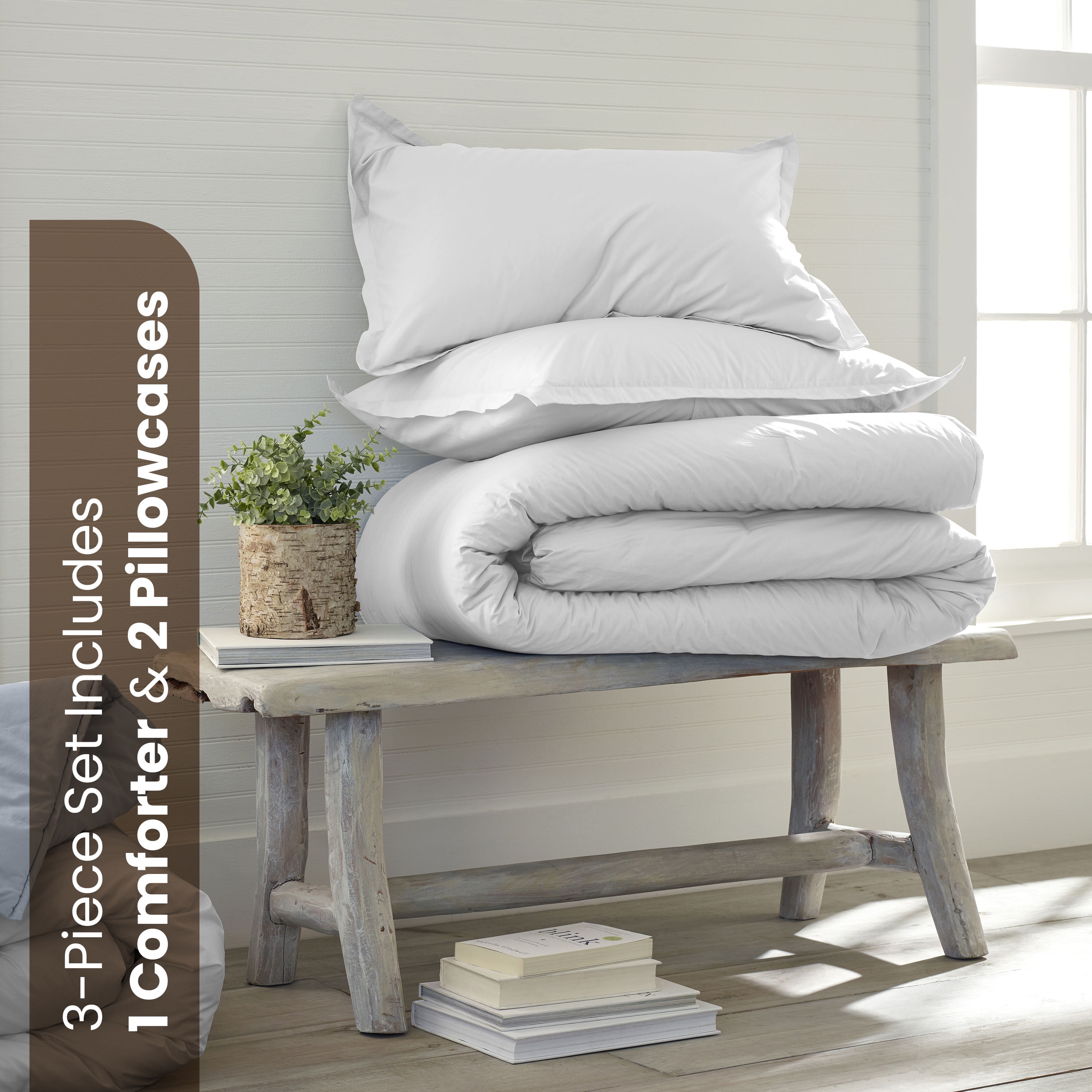 Martex EcoPure 3-Piece Organic Cotton White Solid Comforter Set, King – Comfort Wash