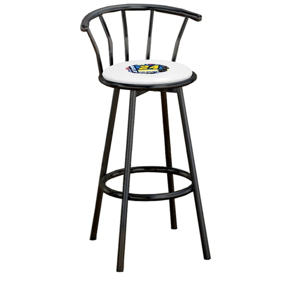 The Furniture King Bar Stool 29" Tall Black Metal Finish with a Sports Themed Themed Decal (Nascar - White)
