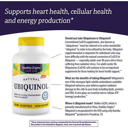 Healthy Origins Ubiquinol 100 mg (Kaneka QH, Non-GMO, Gluten Free, Heart Support, Energy Support), 60 Softgels