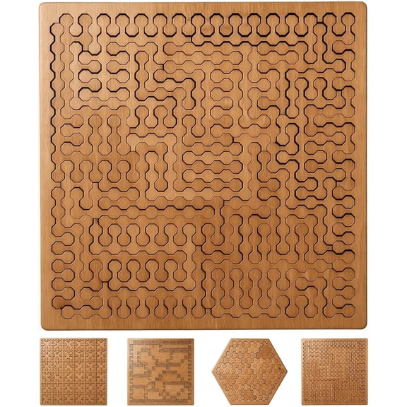 Fractal Tray Puzzle - Challenging Wooden Jigsaw with Irregular Curves, Reverse Thinking Puzzles for Adults, Mind Bending No-Image Design (Wood)-dh