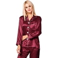 thumbnail image 2 of Womens Silk Satin Pajamas Loungewear Two-piece Sleepwear Button-Down Pj Set, 2 of 12