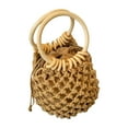thumbnail image 2 of Sylvamorning Woman Woven Handbag Beach Style Wood Handle Drawstring Bucket Bag, 2 of 8