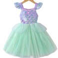 thumbnail image 6 of Girls Mermaid Costume Tutu Dress, Flutter Strap Iridescent Scale Sequin Top Sparkly Tulle Sundress for Birthday Party Cosplay, 6 of 6