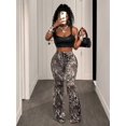 thumbnail image 5 of Women Drawstring Elastic Waist Flared Pants, Camo Print High Stretch Trousers for Night Party Daily Outfits, 5 of 6