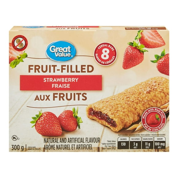 Great Value Strawberry Fruit-Filled Cereal Bars, 8 Bars, 300 g