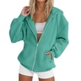 thumbnail image 2 of Basic Zip Up Hoodie for Women 2026 Trendy Casual Full Zipper Plain Cardigan Hooded Sweatshirt with Pockets Jacket Outerwear, 2 of 5