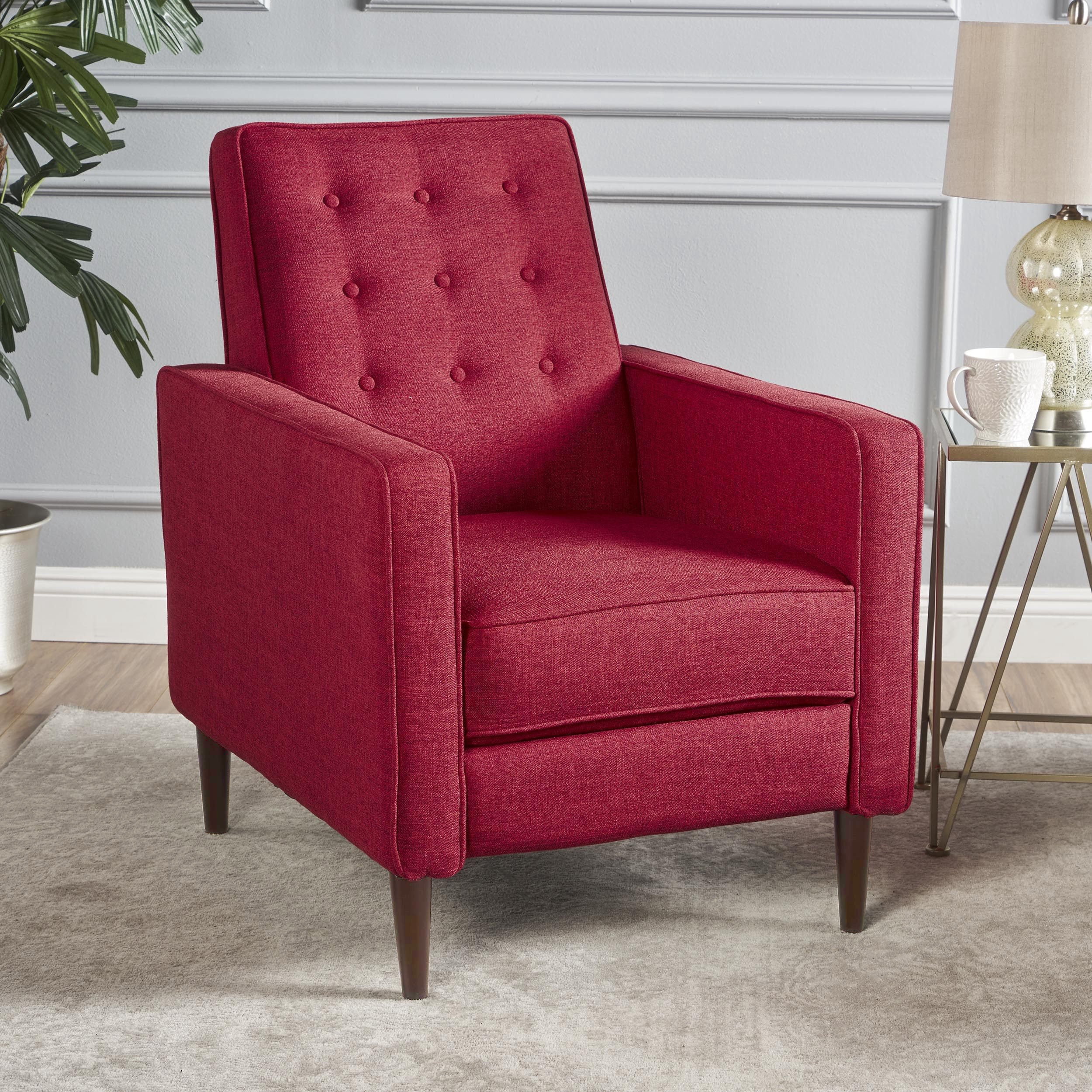 Euroco Modern Fabric Recliner Chair with Espresso Wood Legs, Adjustable Backrest & Plush Upholstery, Space-Saving Design