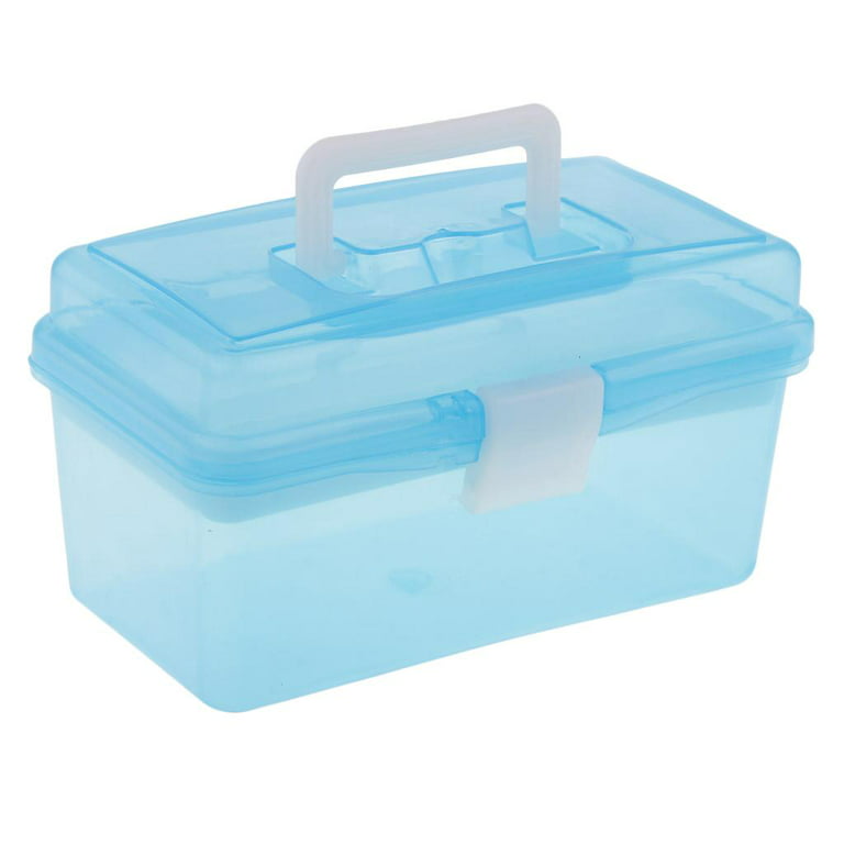 Pekky Plastic Medicine Art Supply Craf Storage Box with Tray and Handle Blue