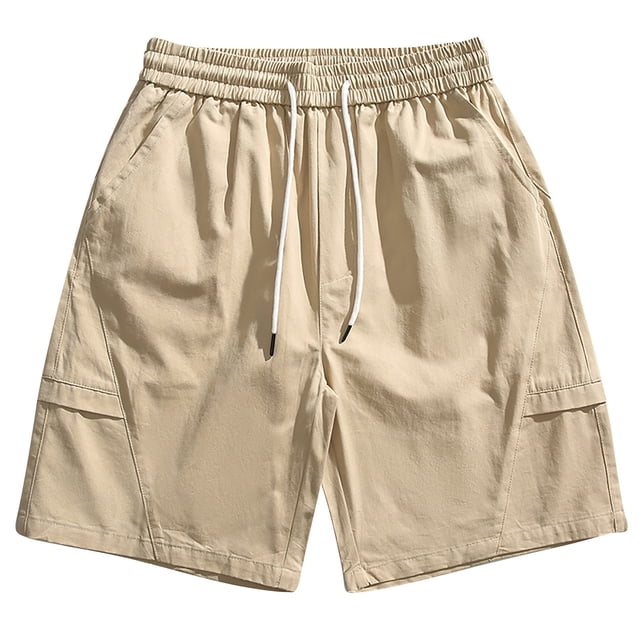 Timegard Shorts Men Cargo Shorts Elastic Waist Solid Color Outdoor Active Casual Shorts with Pockets