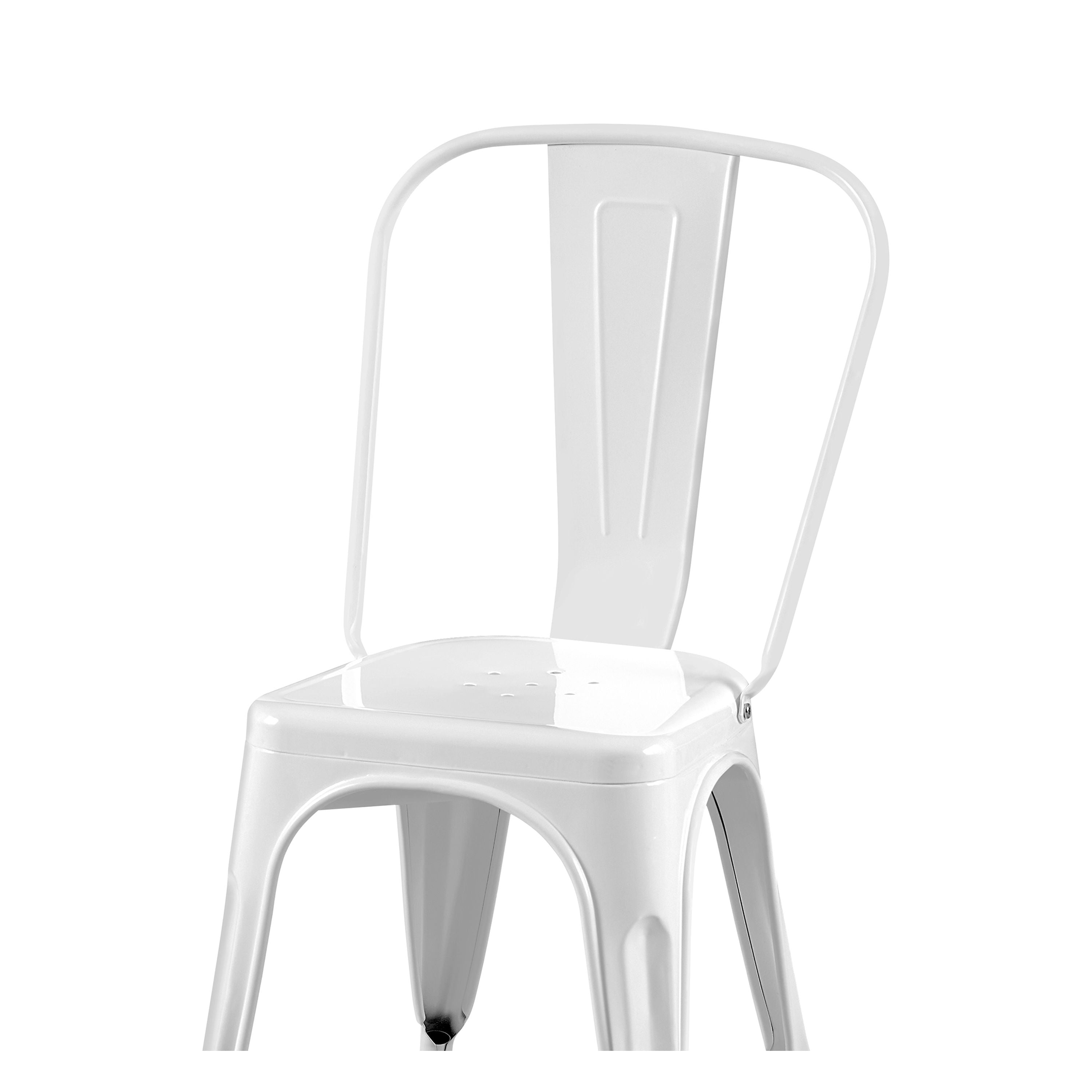 High Gloss White Industrial Metal Dining Chairs 18 Inch Seat Height Stackable, Set of 4