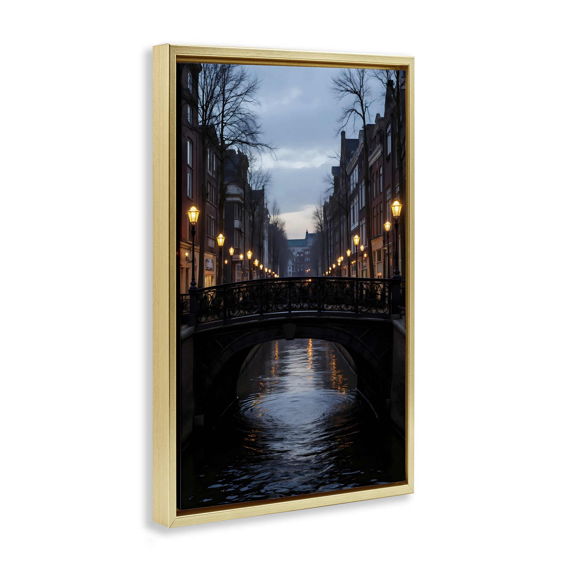 Stupell Industries Lantern Light over Quiet Canal Gold Framed Floater Canvas Wall Art, design by Creative Studio