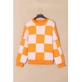 thumbnail image 2 of Women's Orange Checkered Bishop Sleeve Sweater – Cozy Casual Style for Fall Days, XL, 2 of 12