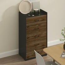 Furinno Modern 5-Drawer Kitchen & Dining Sideboard Buffet Storage, Columbia Walnut/Black