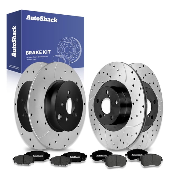 AutoShack Front Vented & Rear Solid Drilled & Slotted E-Coated Brake Rotors   Premium Ceramic Pads 12-PC Brake Kit Replacement for 2014-2018 Subaru Forester 2012-2014 Subaru Impreza ShadowGuard