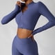 thumbnail image 5 of Chaqueta de entrenamiento para mujer Cremalleras dobles de secado rápido Estilo recortado Chaqueta de entrenamiento recortada de chinlon transpirable para entrenamiento en el gimnasio Púrpura S, 5 of 7