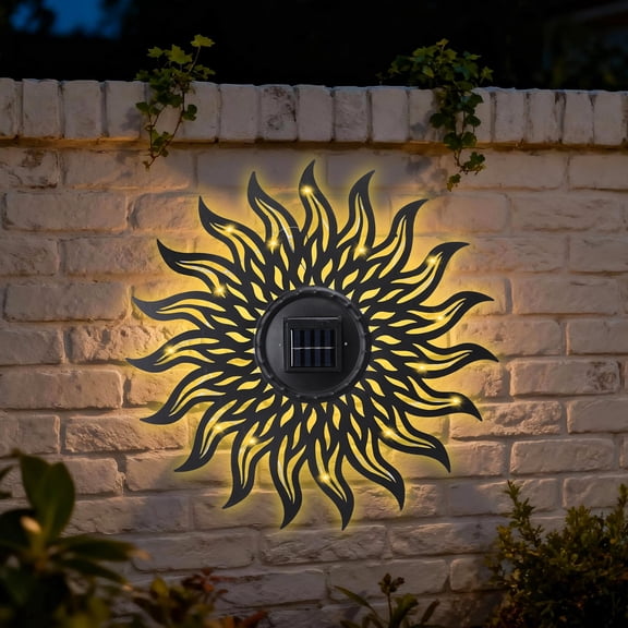 19.6-Inch Solar Sun-Shaped Wall Decor – LED Metal Art, Outdoor/Indoor Wall Hanging,Decorative Ambient Light for Patio, Garden & Living Room