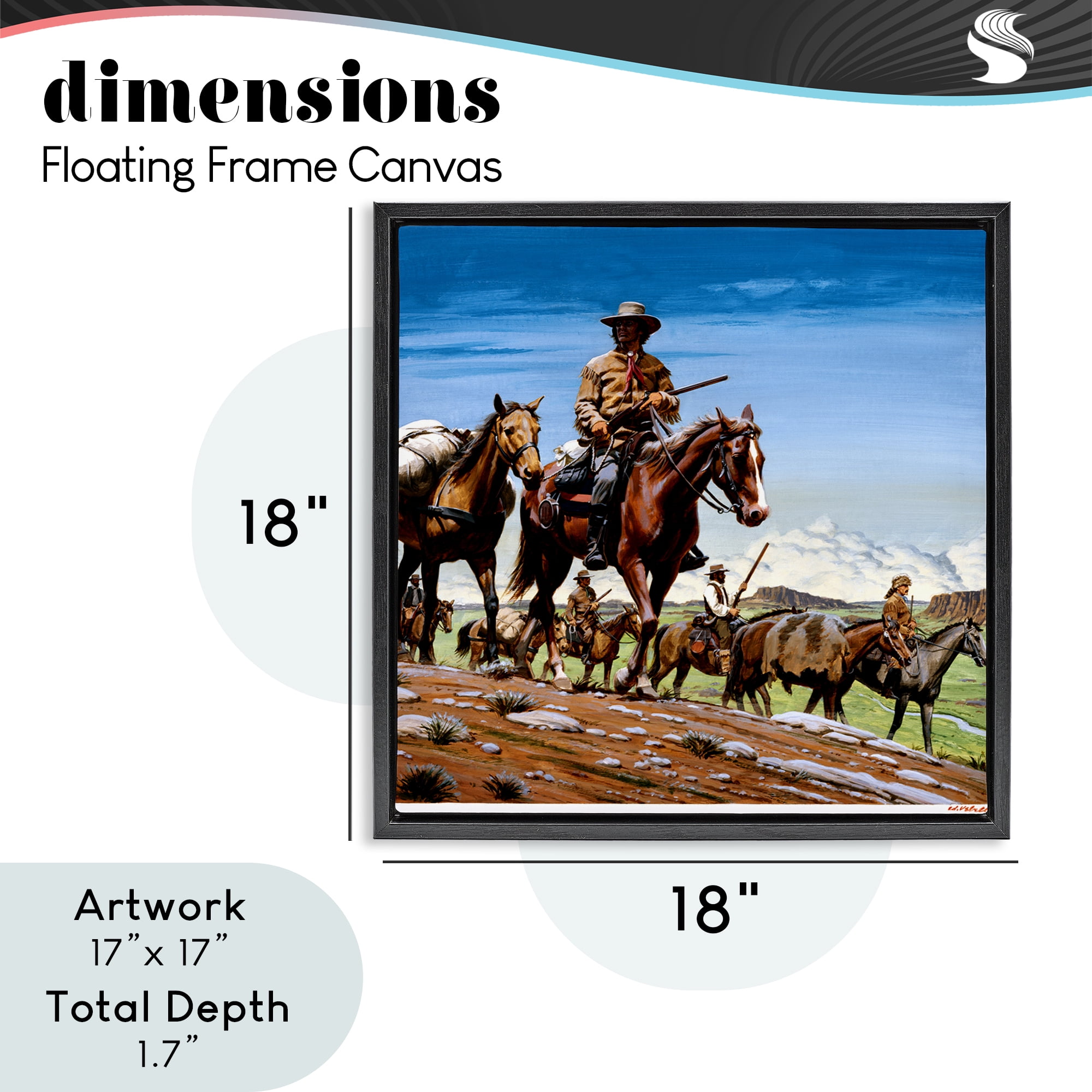 Santa Fe Trail Cowboys Black Framed Floater Canvas Wall Art, design by Wind River Studios