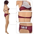 thumbnail image 5 of Fashion Women's Lace Splicing Halter Padding Tank Bikini Set, Wine, 5 of 5