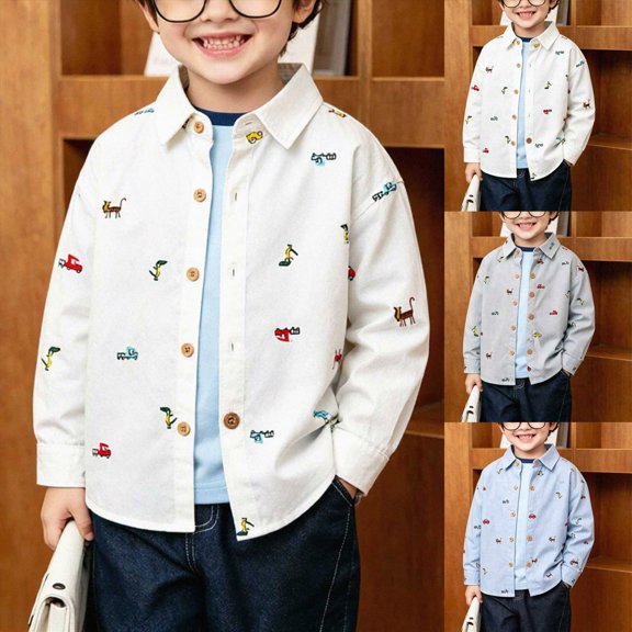 3-4T Toddler Boy's Shirt Long Sleeve Cute Graphic Top Fall Winter Clothes Outfit for 12 Months 2T 3T 4T 5T 6T 7T 8T Kids School Casual Daily