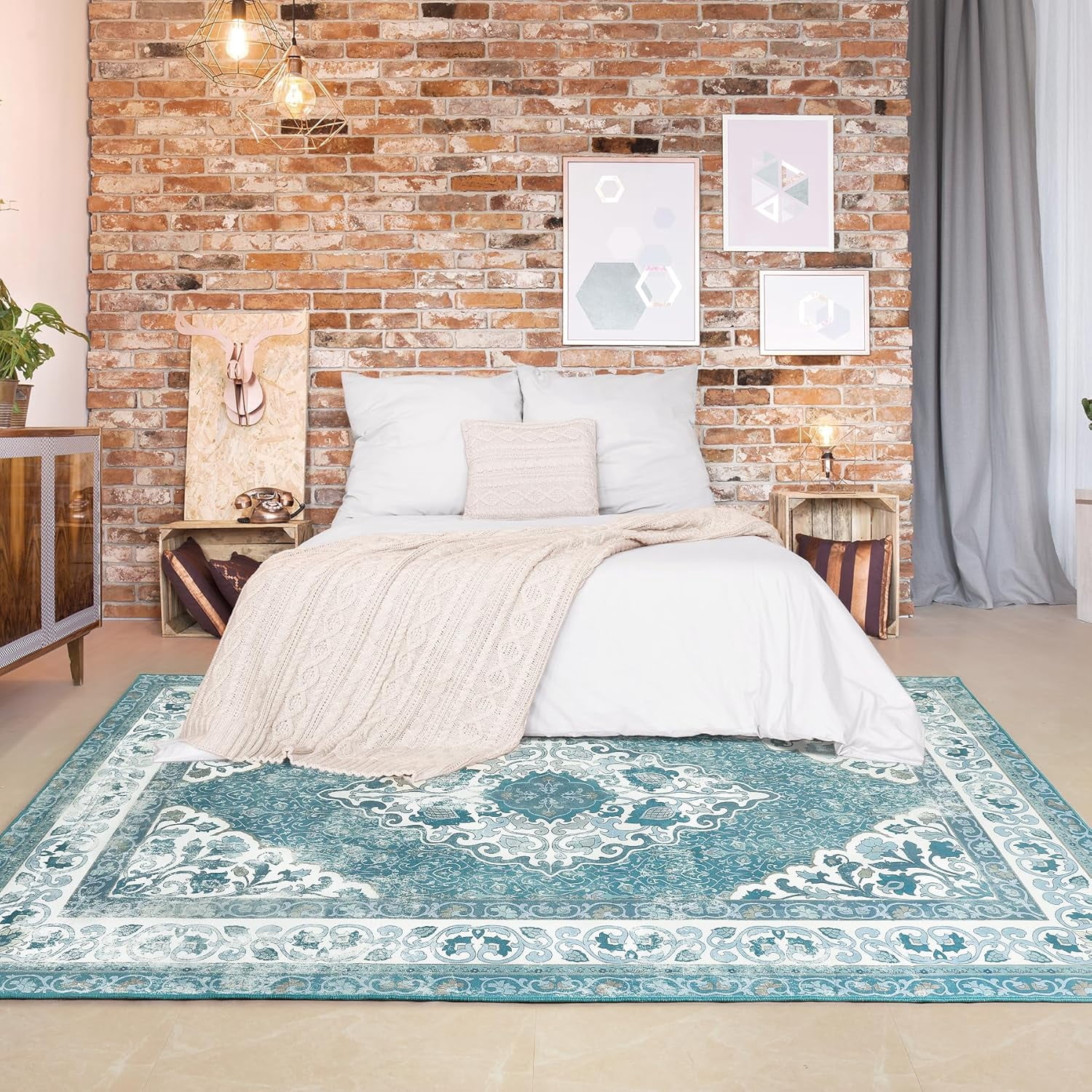 YJ.GWL Area Rugs Vintage Rug for Living Room Bedroom Indoor Mat Carpet Home Decor,4'x6',Blue