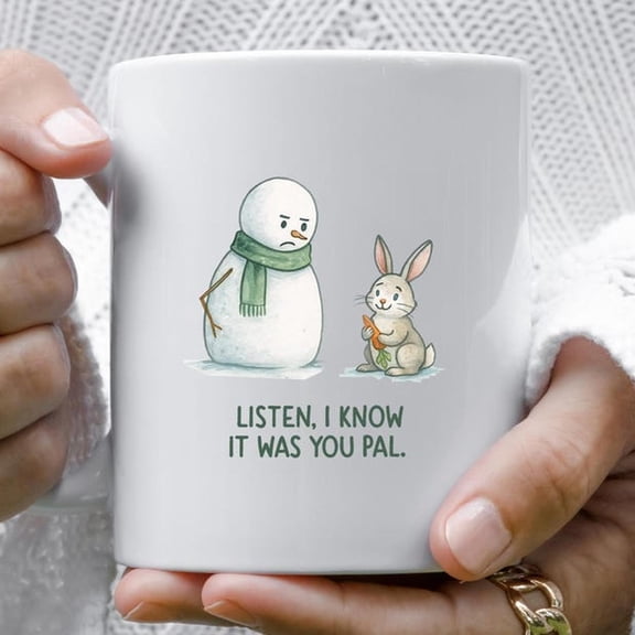 Snowman And Rabbit Funny CH1Ristmas Mug - H1oliday Humor Coffee Cup M808