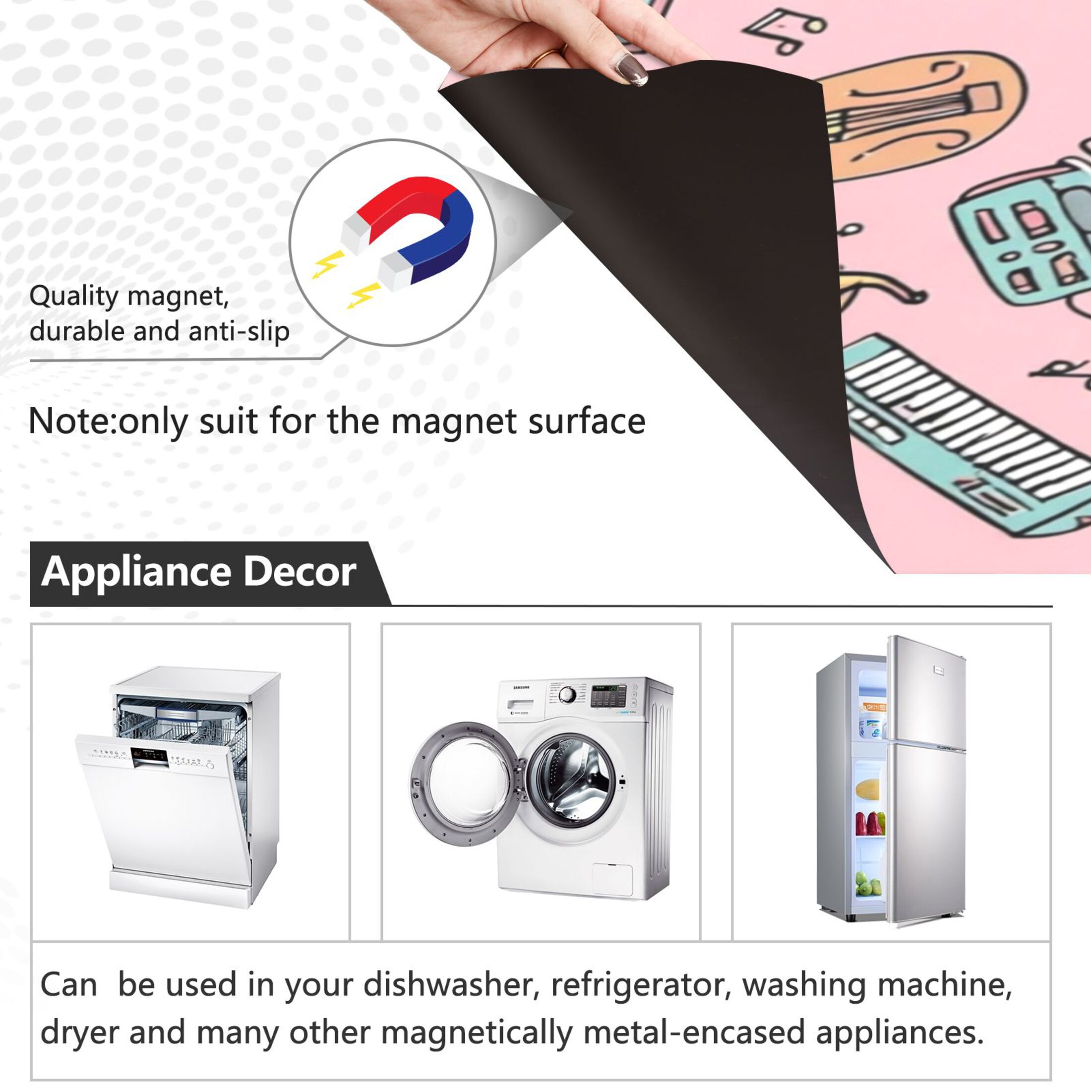IAUYY Magnetic decorative sticker - 23x26 Inch PVC Refrigerator Decorative Cover, Removable DIY Art for Kitchen Appliances Graffiti Note Audio Equipment
