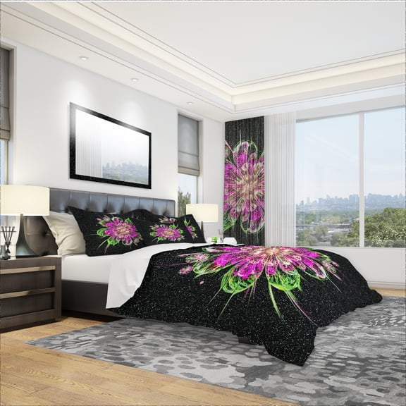 Designart 'Perfect Fractal Flower in Purple & Green' Modern & Contemporary Duvet Cover Set