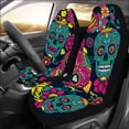 thumbnail image 2 of KXMDXA Set of 2 Car Seat Covers Sugar Skull with Flower Universal Auto Front Seats Protector Fits for Car,SUV Sedan,Truck, 2 of 4