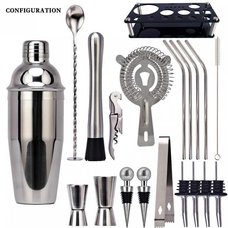 JoyTable 16pc Bartender Cocktail Shaker Set, Stainless Steel Bartender Kit  Bar Tool Set, with All Bar Accessories Plus Lemon Squeezer and Great Recipe