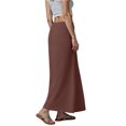 thumbnail image 6 of GEWSEY Flared Maxi Skirt with Back Slit - Elastic Waist Drawstring Long Flowy Ankle-Length Skirt (Brown, L), 6 of 9