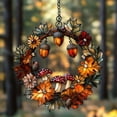 thumbnail image 4 of Woodland Mushroom Acorn Leaf Wreath Acrylic Window Hanging Faux Stained Glass Suncatcher,Autumn Forest Toadstool Cottagecore Fall Decor Gift, 4 of 4