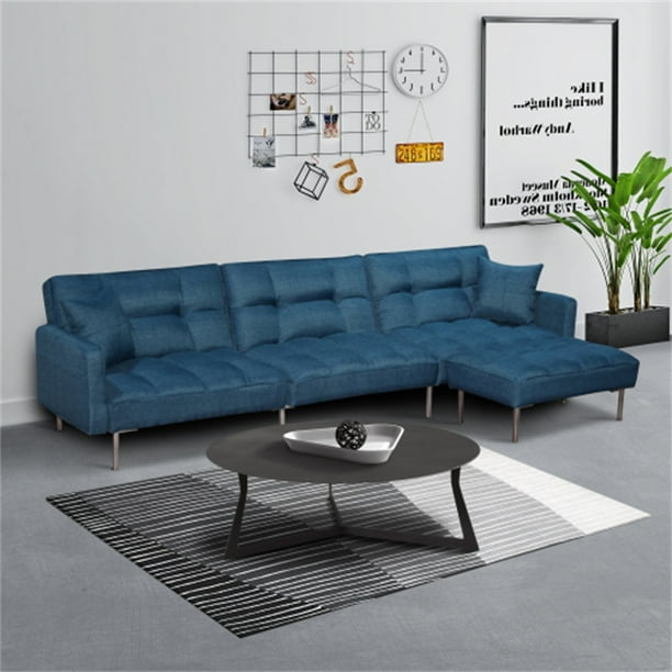 Sectional Sofa with 2 Pillows and Reversible Ottoman, LShaped Futon