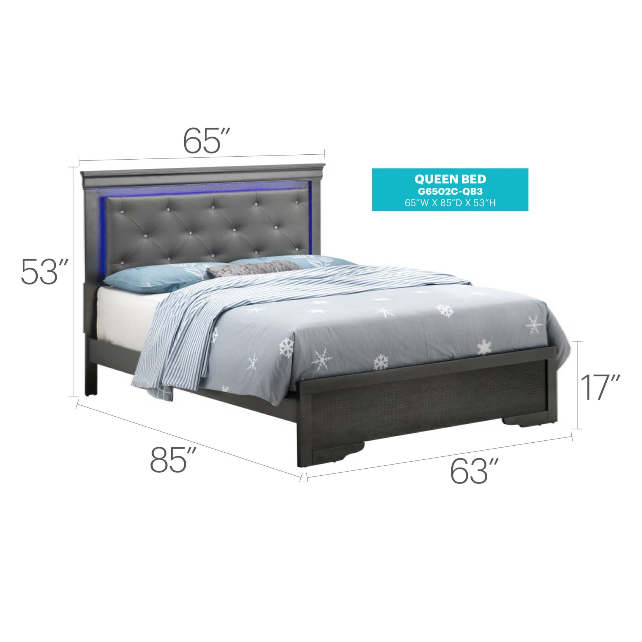 Noble House Metallic Black Queen Bed with LED Headboard