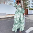 thumbnail image 2 of CHOK Robe Bohème d'Été pour Femmes, Robe Maxi Décontractée Grande Taille, Couleur Unie, Col en V, Robes Soleil, Dentelle à Franges, Longue Robe, 2 of 5