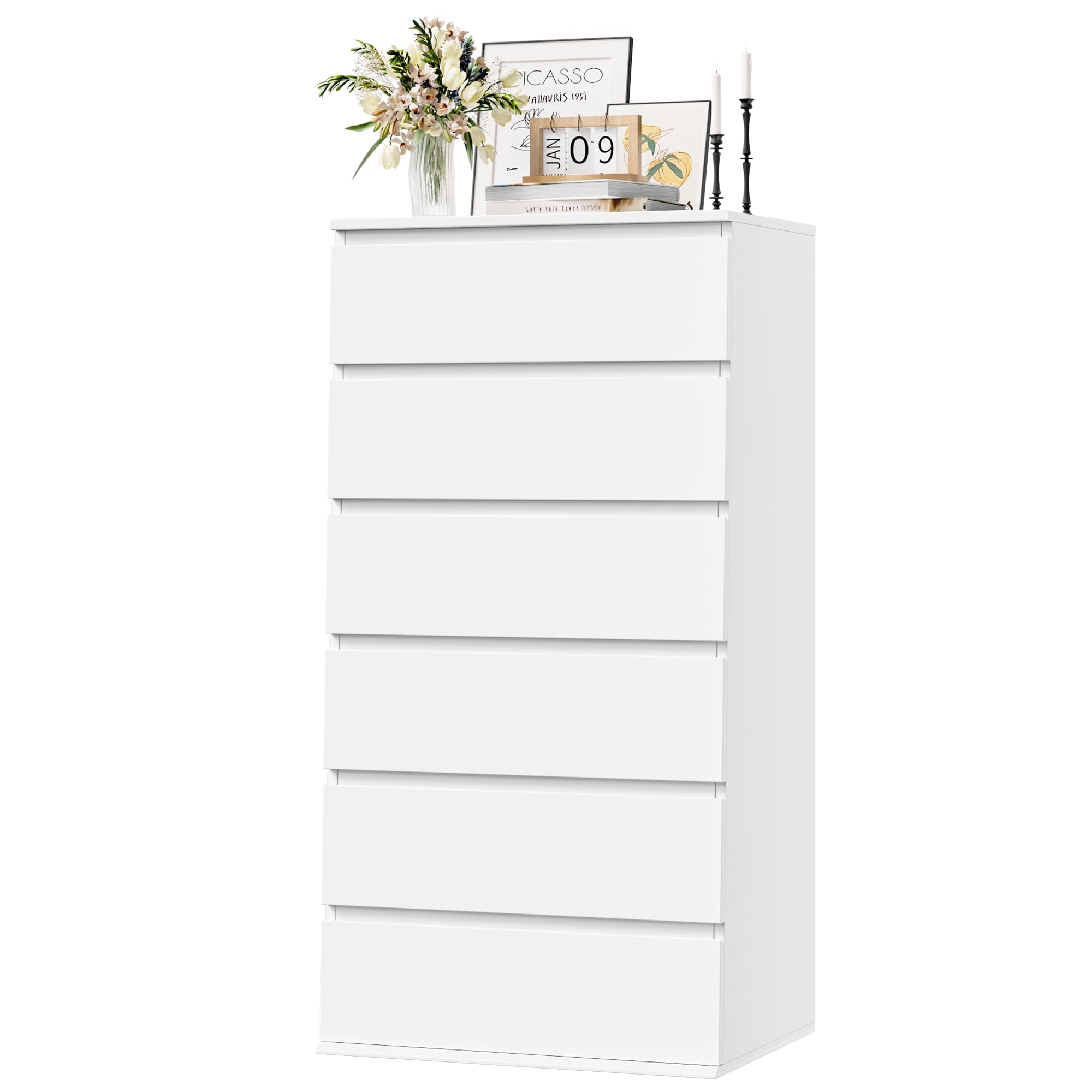 Homfa 6 Drawer White Dresser, Modern Storage Cabinet for Bedroom,Tall Chest of Drawers for Living Room
