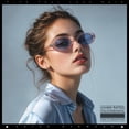 thumbnail image 4 of SA106 Womens Simple Classical Oval Thin Plastic Sunglasses / Pink Frame - Blue Lens, 4 of 8