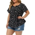 thumbnail image 5 of Agnes Orinda Women's Plus Size Peplum Tops Floral Half Placket Short Sleeves Casual Blouses 4X Black, 5 of 7