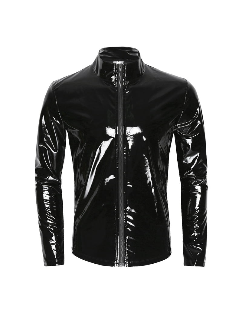 Zaldita Men's Shiny Metallic PVC Leather Zipper Front Latex Rubber