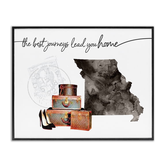Stupell Industries Art Deco Missouri State The Best Journeys Lead You Home Fashion Shoes and Luggage Illustration Black Framed Giclee Art, 30 x 24, by Amanda Greenwood