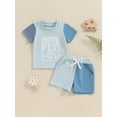 thumbnail image 2 of FEORJGP Kids Toddler Boys Summer Outfits 0 6M 12M 18M 2T 3T Infant Baby Short Sleeve T-Shirts Letter Print Contrast Color Tops Elastic Waist Shorts Lisual 2Pcs Clothes Set for Daily Vacation, 2 of 9