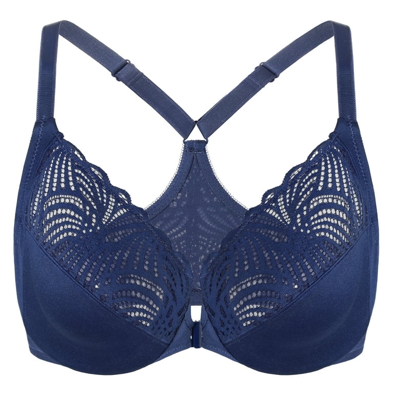Exclare Racerback Full Figure Underwire Women's Front Close Bra Plus Size  Seamless Unlined Bra For Large Bust(Blue,36C)