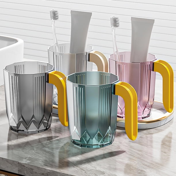 Vaso para cepillo de dientes con soporte - vaso de plástico para enjuague de 4,13x3,35 pulgadas para baño, capacidad de 100-200 ml, diseño fácil de limpiar en blanco, verde, rosa o gris