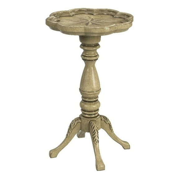 Pemberly Row Contemporary Antique Beige Scalloped Edge Accent Table
