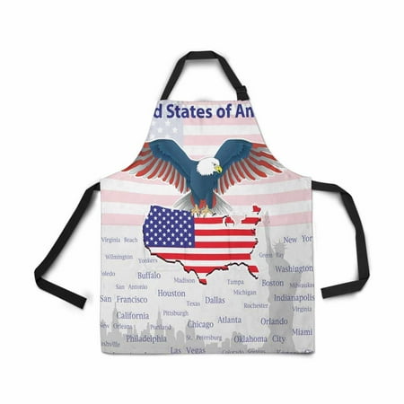 

ASHLEIGH Adjustable Bib Apron for Women Men Girls Chef with Pockets Eagle America Symbol Novelty Kitchen Apron for Cooking Baking Gardening Pet Grooming Cleaning
