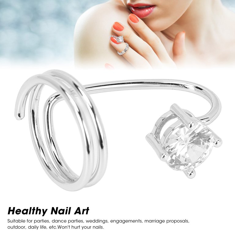  Women Finger Nail Ring, Rhinestone Fingernail Ring